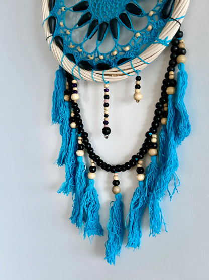 45 cm blue dream catcher with teak beads