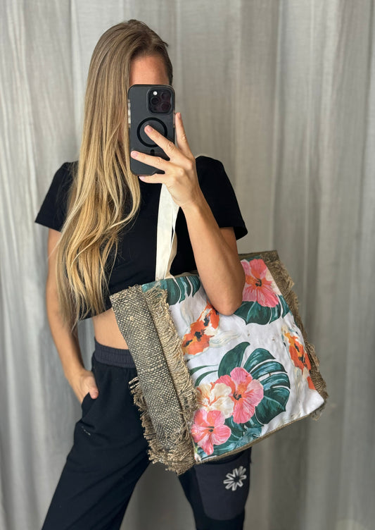 Double sided handmade handbag with flowers