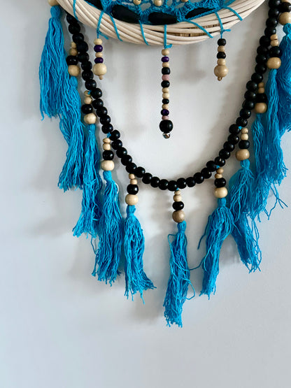 32 cm blue dream catcher with teak beads