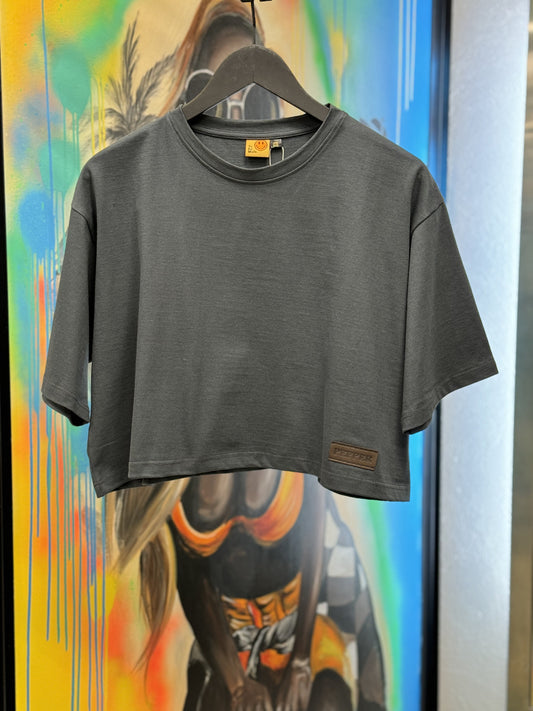 PEPPER crop top space grey ploni marškinėliai moterims