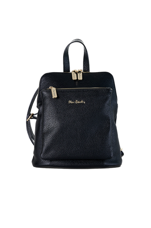 Pierre Cardin black leather unisex backpack