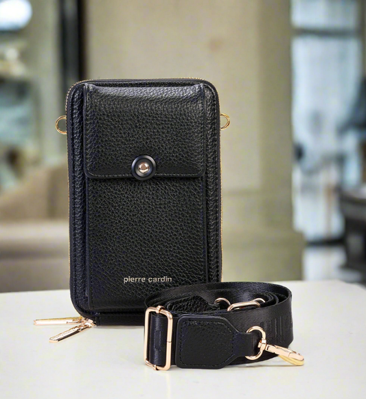 Pierre Cardin eco leather black phone bag for women