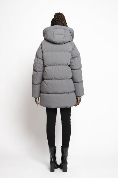 COPPEROSE oversized carbone puffer striukė su gobtuvu moterims